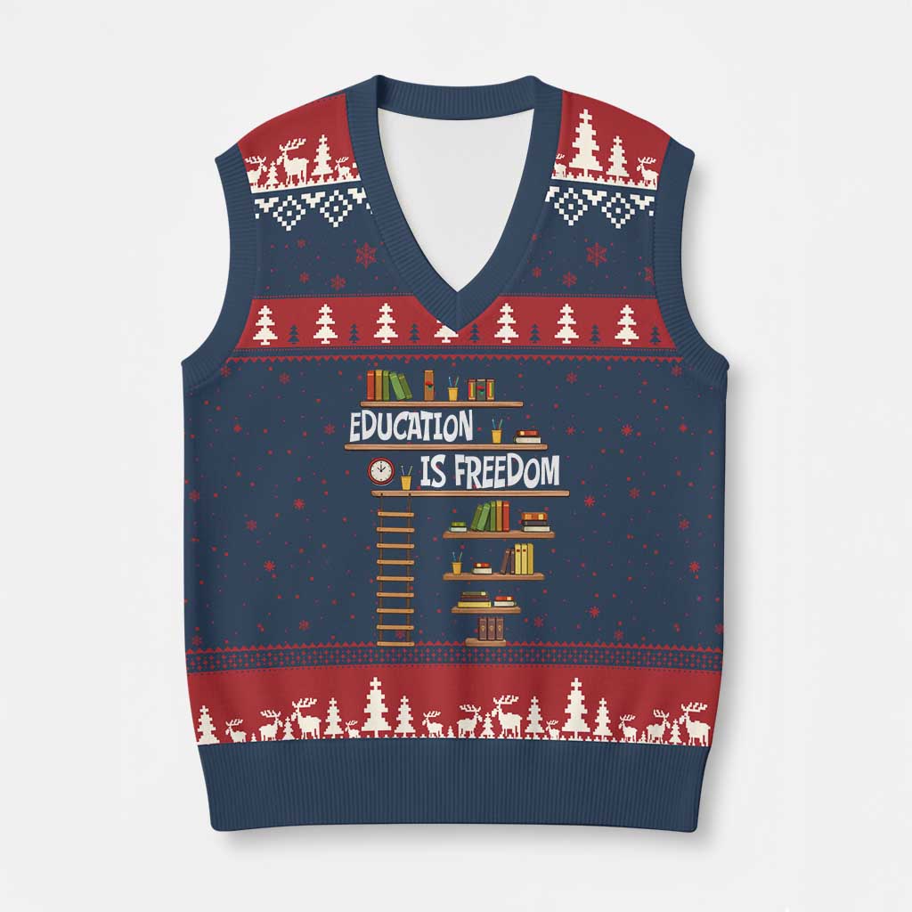 Education Is Freedom V-Neck Knit Sweater Vest African American History Africa Map Books TS12 Navy Red Print Your Wear