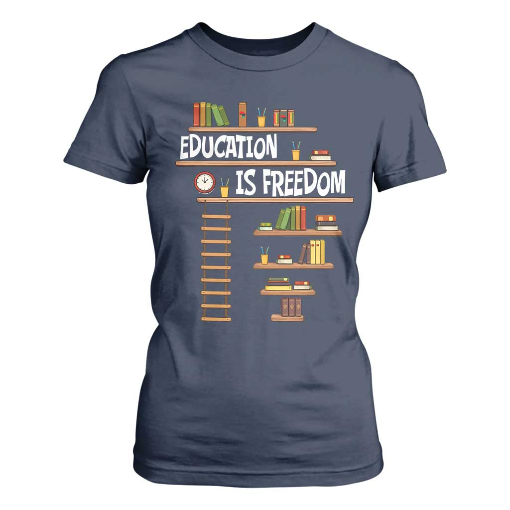 Education Is Freedom T Shirt For Women African American History Africa Map Books TS12 Navy Print Your Wear