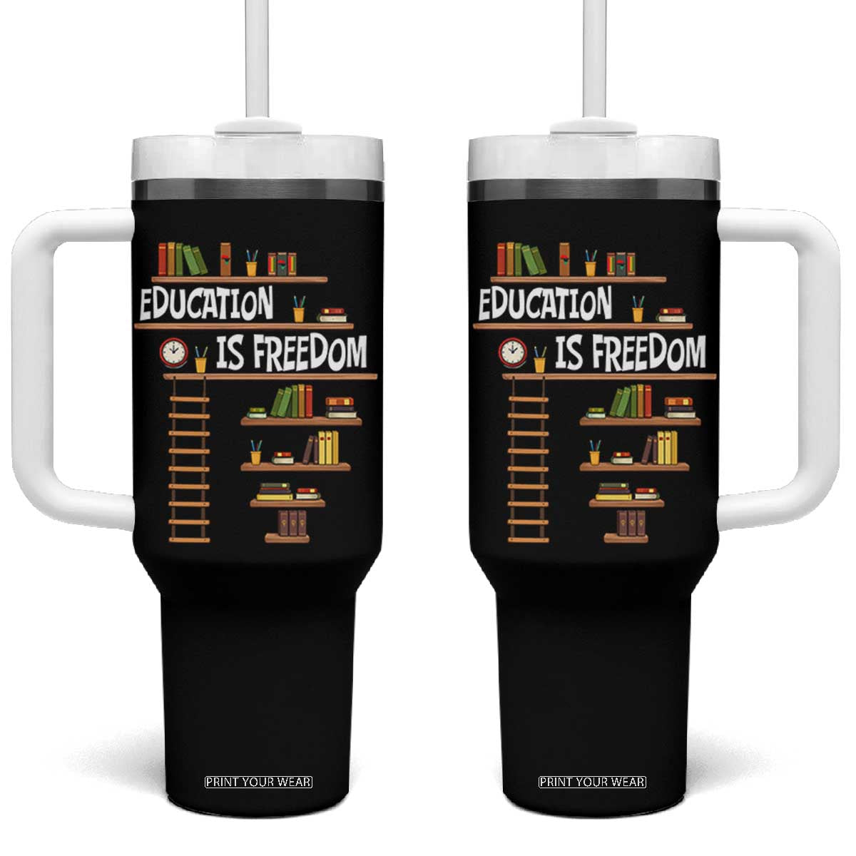 Education Is Freedom Tumbler With Handle African American History Africa Map Books TS12 One Size: 40 oz Black Print Your Wear