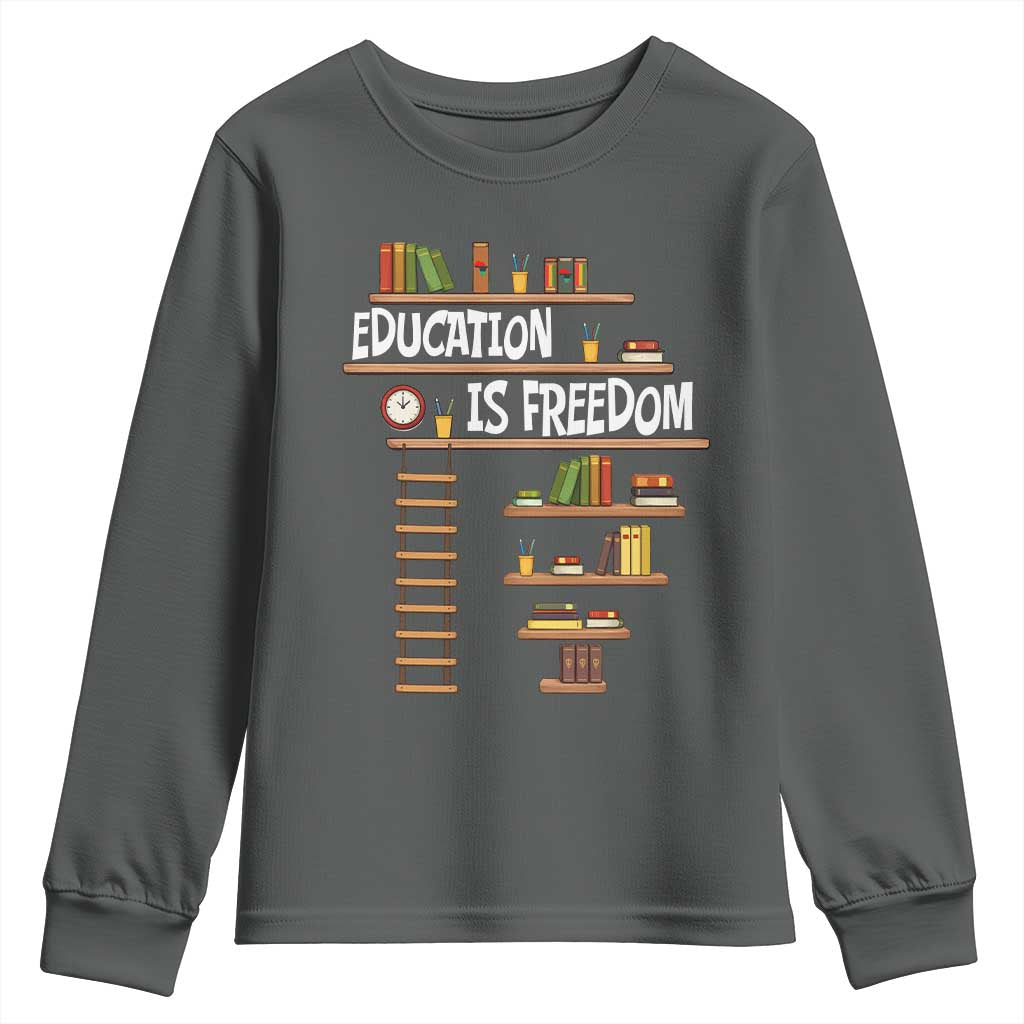 Education Is Freedom Youth Sweatshirt African American History Africa Map Books TS12 Dark Heather Print Your Wear