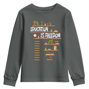 Education Is Freedom Youth Sweatshirt African American History Africa Map Books TS12 Dark Heather Print Your Wear