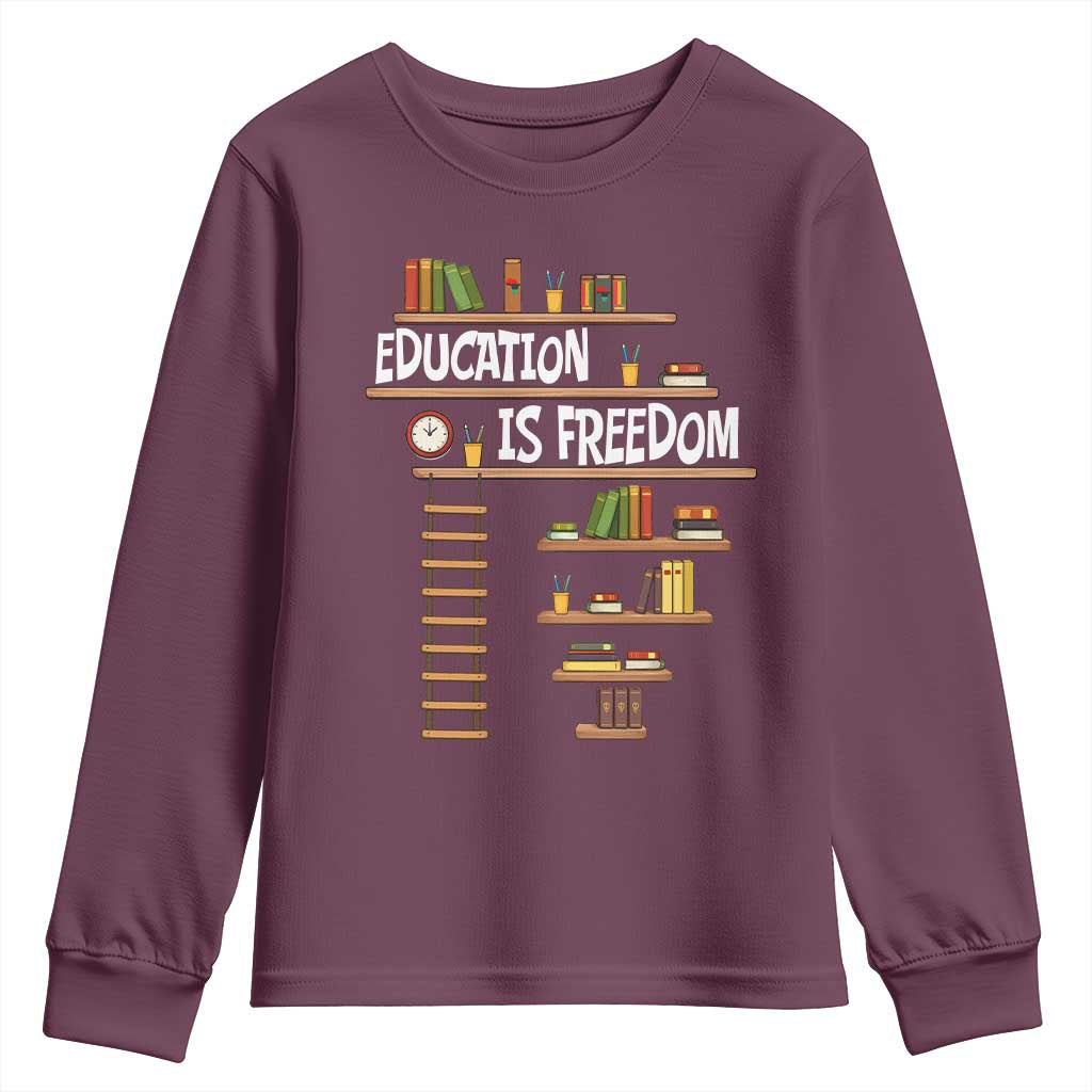 Education Is Freedom Youth Sweatshirt African American History Africa Map Books TS12 Maroon Print Your Wear