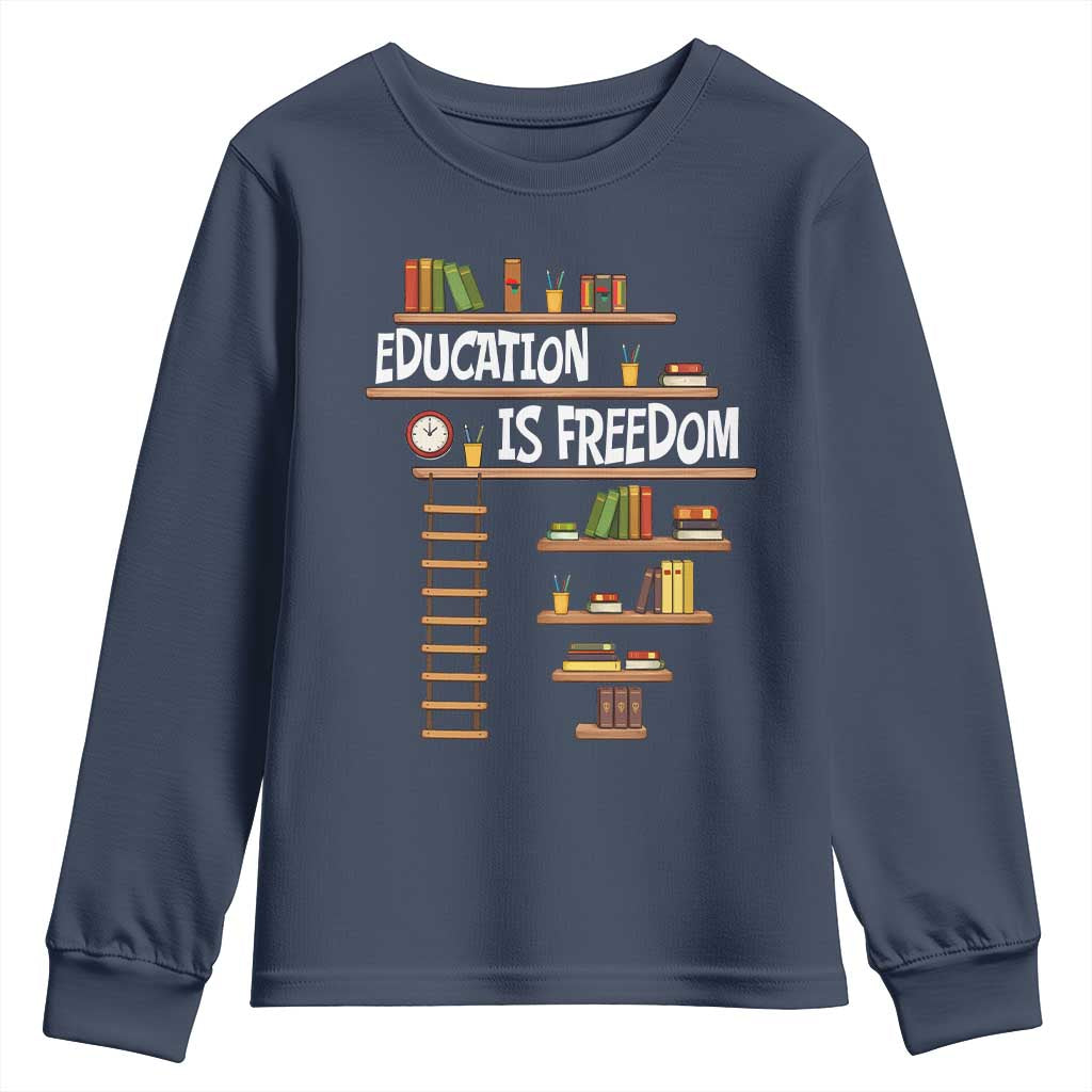 Education Is Freedom Youth Sweatshirt African American History Africa Map Books TS12 Navy Print Your Wear