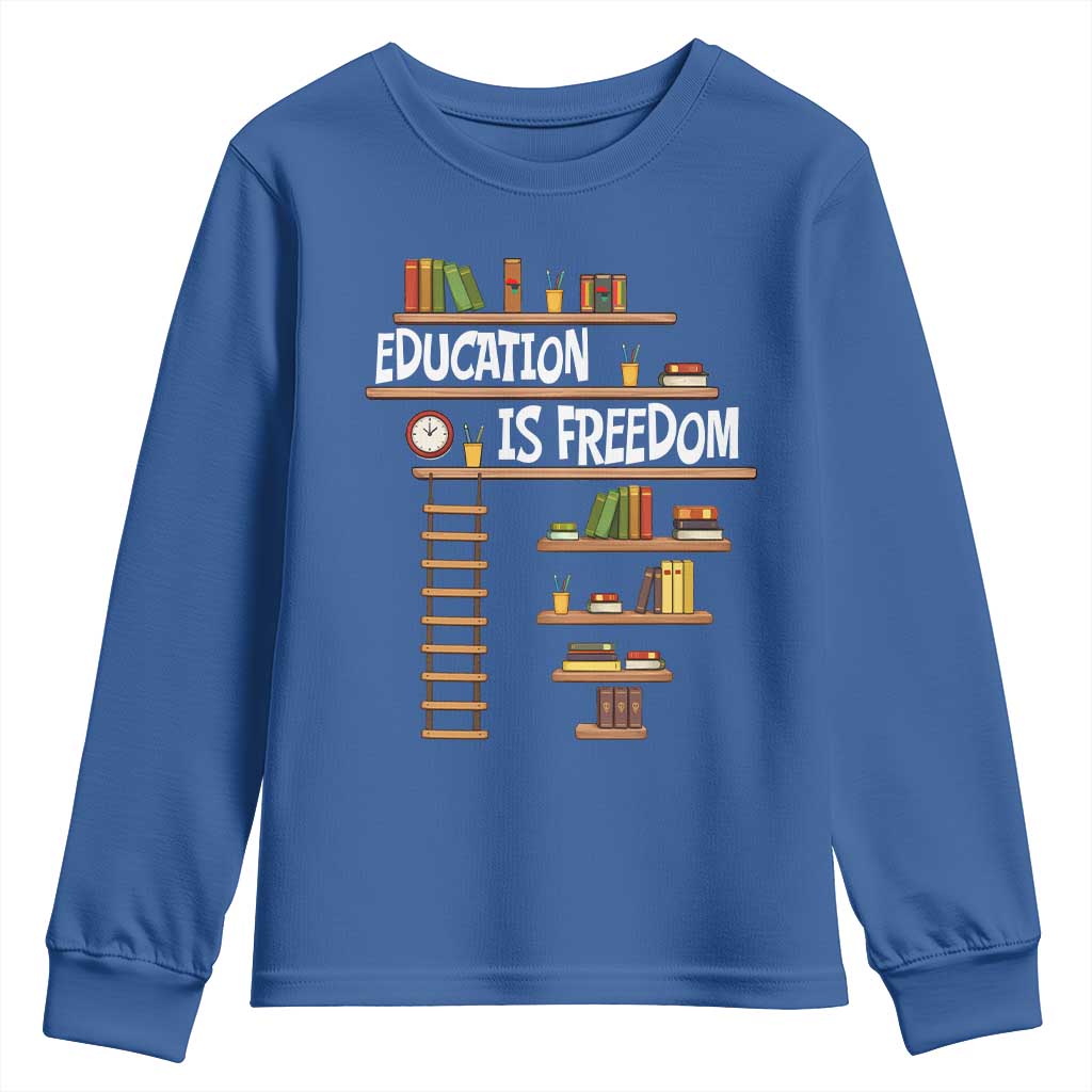 Education Is Freedom Youth Sweatshirt African American History Africa Map Books TS12 Royal Blue Print Your Wear