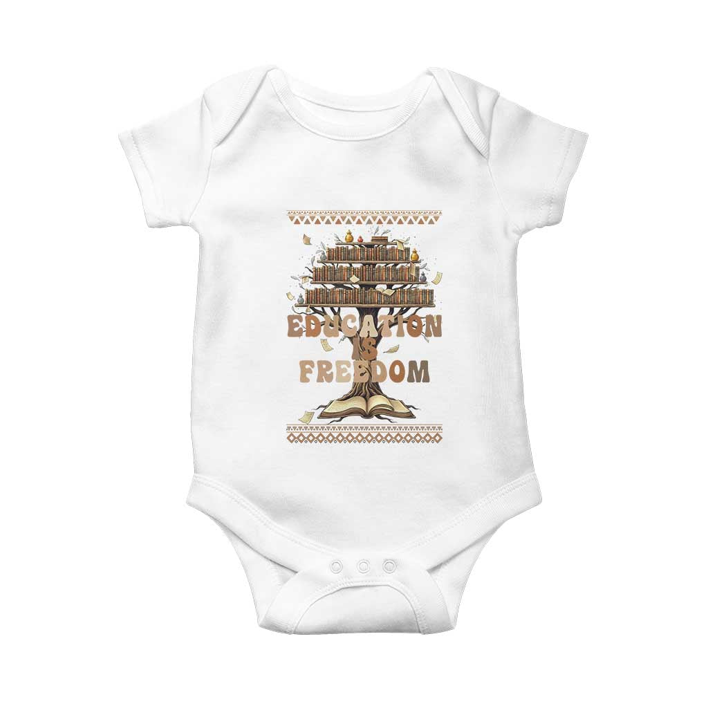 Education Is Freedom Teacher Gift Baby Onesie Inspirational Africa Map Book Stack TS12 White Print Your Wear