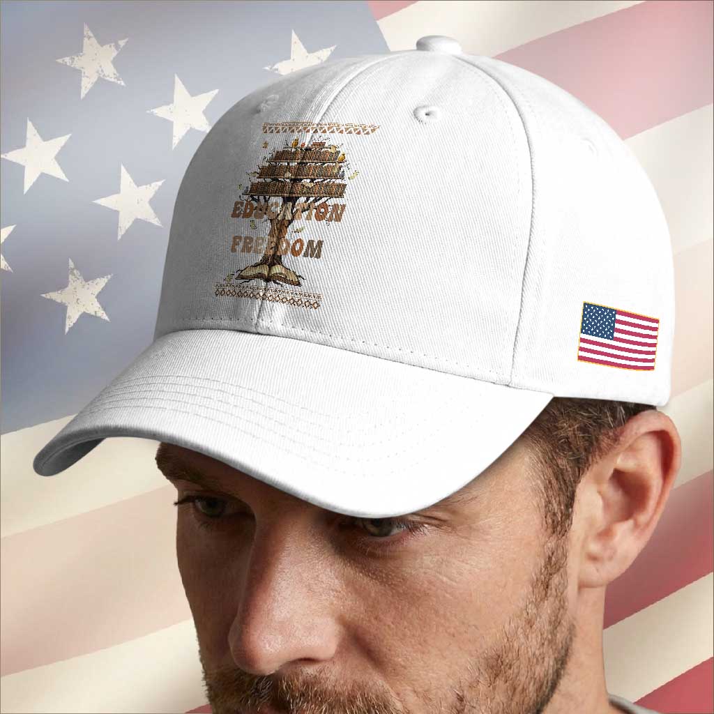 Education Is Freedom Teacher Gift Baseball Cap Inspirational Africa Map Book Stack TS12 Print Your Wear