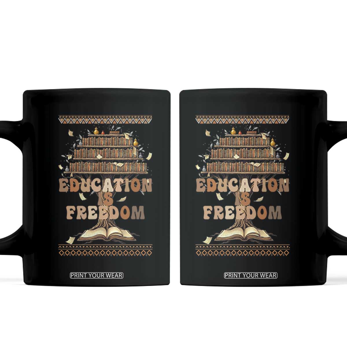 Education Is Freedom Teacher Gift Coffee Mug Inspirational Africa Map Book Stack TS12 Black Print Your Wear