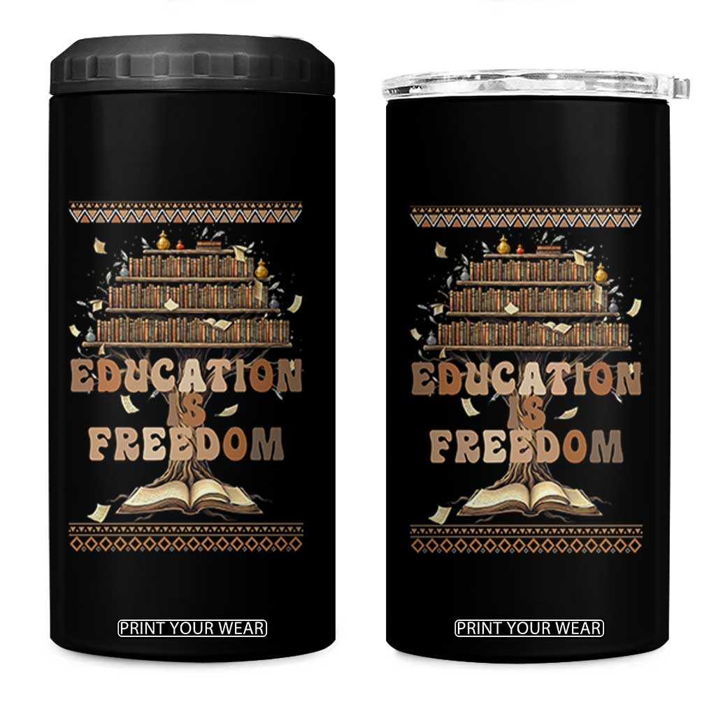 Education Is Freedom Teacher Gift 4 in 1 Can Cooler Tumbler Inspirational Africa Map Book Stack TS12 One Size: 16 oz Black Print Your Wear