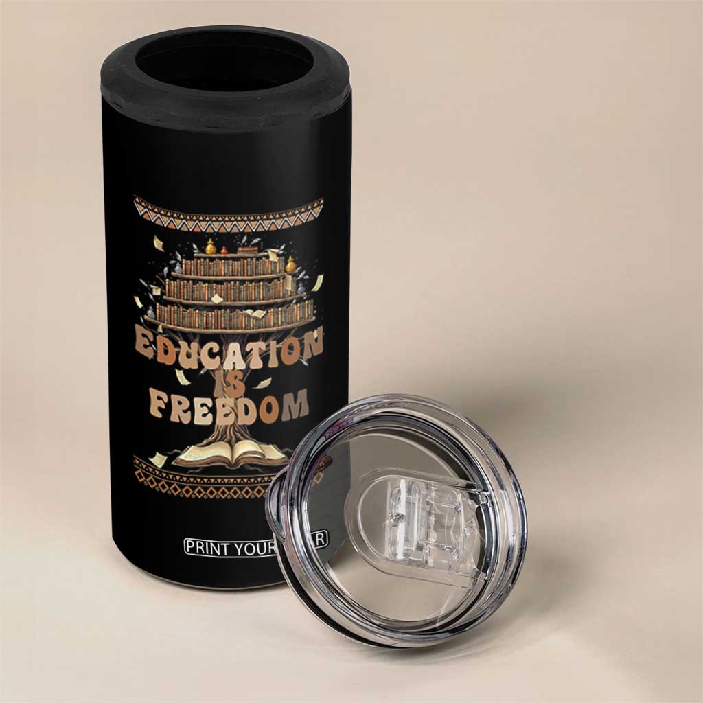 Education Is Freedom Teacher Gift 4 in 1 Can Cooler Tumbler Inspirational Africa Map Book Stack TS12 Print Your Wear