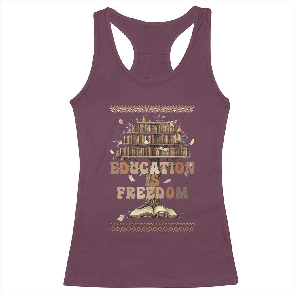 Education Is Freedom Teacher Gift Racerback Tank Top Inspirational Africa Map Book Stack TS12 Maroon Print Your Wear