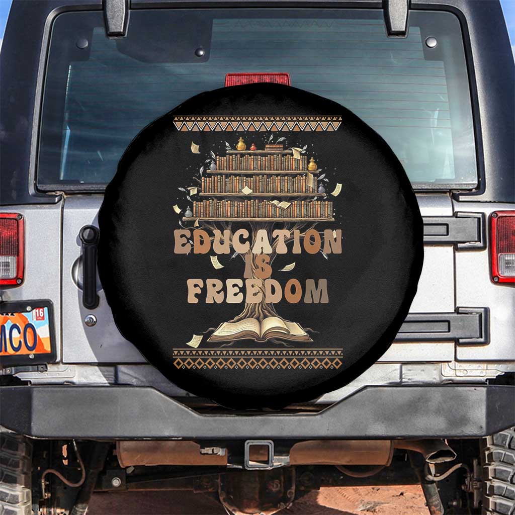 Education Is Freedom Teacher Gift Spare Tire Cover Inspirational Africa Map Book Stack TS12 No hole Black Print Your Wear