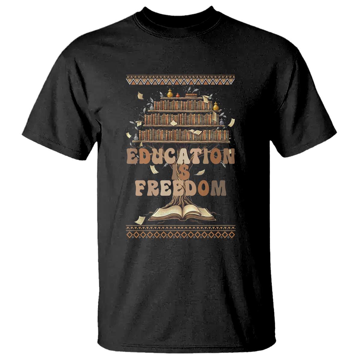 Education Is Freedom Teacher Gift T Shirt Inspirational Africa Map Book Stack TS12 Black Print Your Wear