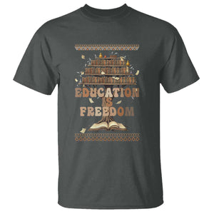 Education Is Freedom Teacher Gift T Shirt Inspirational Africa Map Book Stack TS12 Dark Heather Print Your Wear