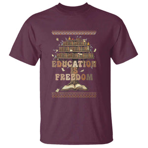 Education Is Freedom Teacher Gift T Shirt Inspirational Africa Map Book Stack TS12 Maroon Print Your Wear