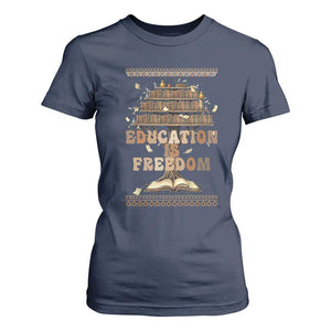 Education Is Freedom Teacher Gift T Shirt For Women Inspirational Africa Map Book Stack TS12 Navy Print Your Wear
