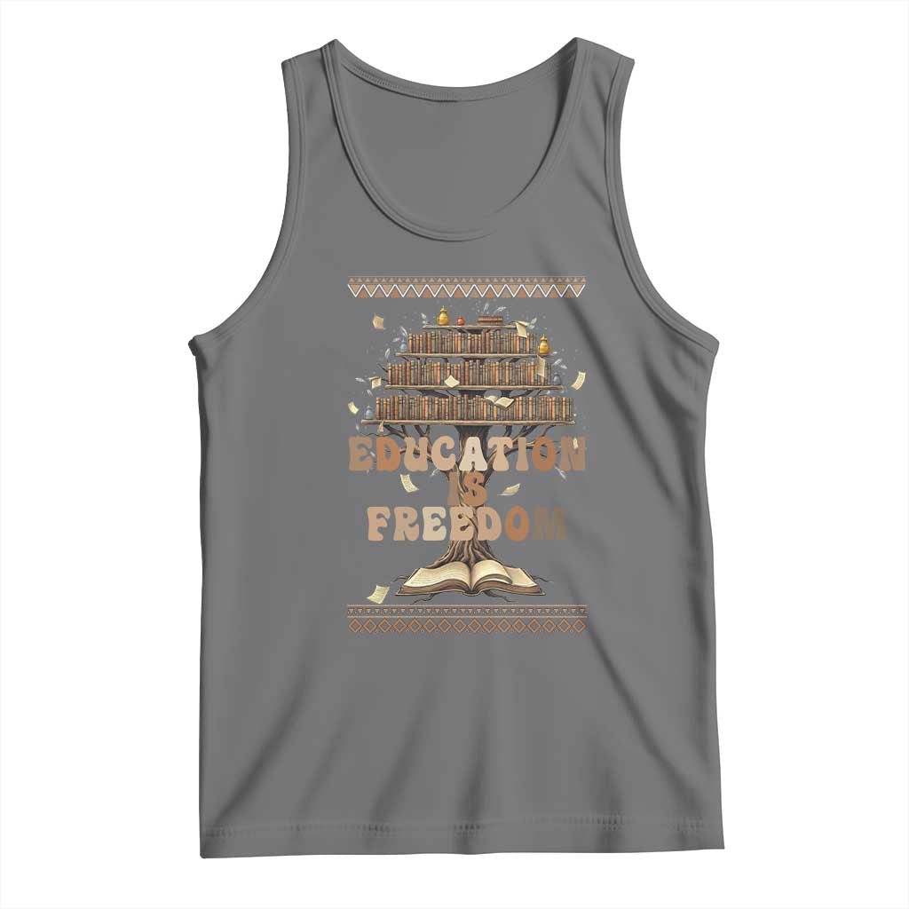 Education Is Freedom Teacher Gift Tank Top Inspirational Africa Map Book Stack TS12 Black Heather Print Your Wear