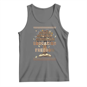 Education Is Freedom Teacher Gift Tank Top Inspirational Africa Map Book Stack TS12 Black Heather Print Your Wear