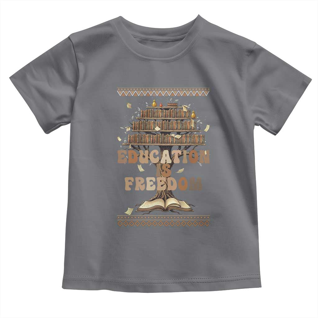 Education Is Freedom Teacher Gift Toddler T Shirt Inspirational Africa Map Book Stack TS12 Charcoal Print Your Wear
