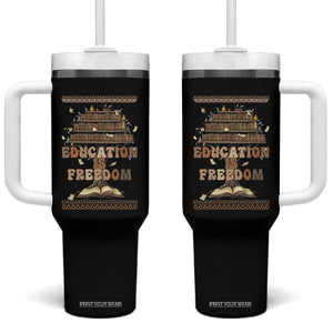 Education Is Freedom Teacher Gift Tumbler With Handle Inspirational Africa Map Book Stack TS12 One Size: 40 oz Black Print Your Wear