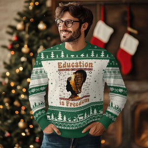 Education Is Freedom Ugly Christmas Sweater Black History Women Teacher Gift TS12 Beige Green Print Your Wear