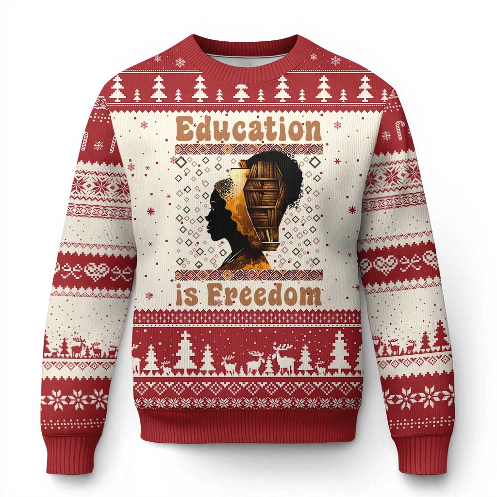 Education Is Freedom Ugly Christmas Sweater Black History Women Teacher Gift TS12 Beige Red Print Your Wear