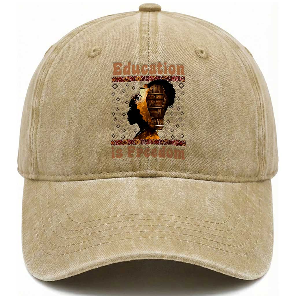 Education Is Freedom Washed Cotton Baseball Cap Black History Women Teacher Gift TS12 Print Your Wear