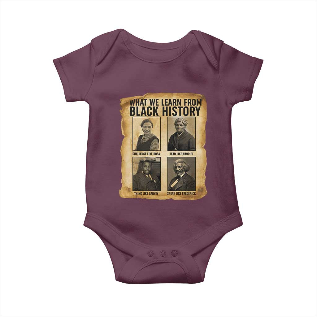 What We Learn From Black History Baby Onesie Vintage African American Leaders TS12 Maroon Print Your Wear