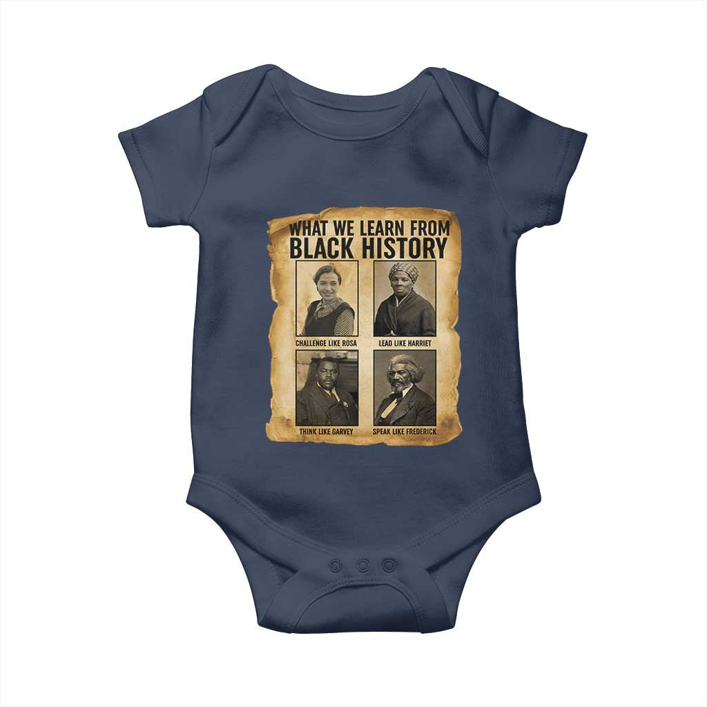 What We Learn From Black History Baby Onesie Vintage African American Leaders TS12 Navy Print Your Wear