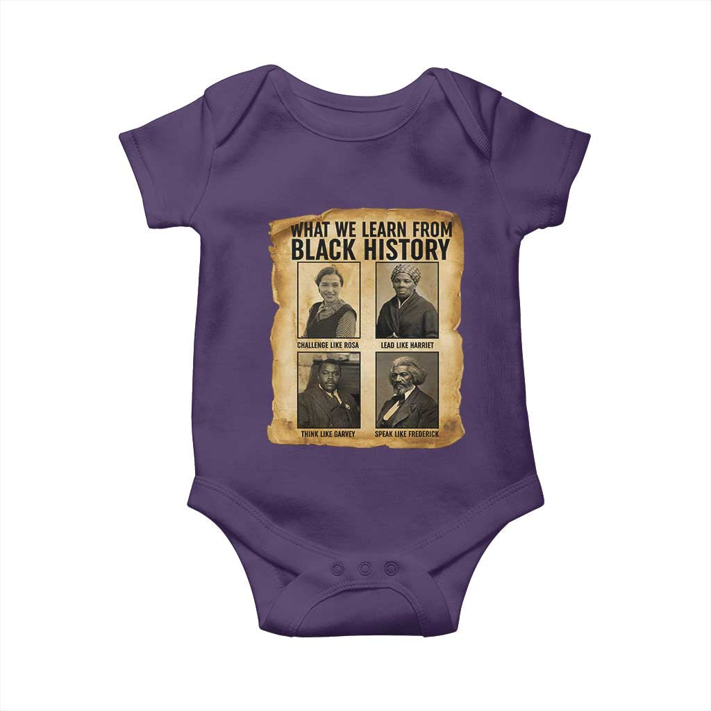 What We Learn From Black History Baby Onesie Vintage African American Leaders TS12 Purple Print Your Wear