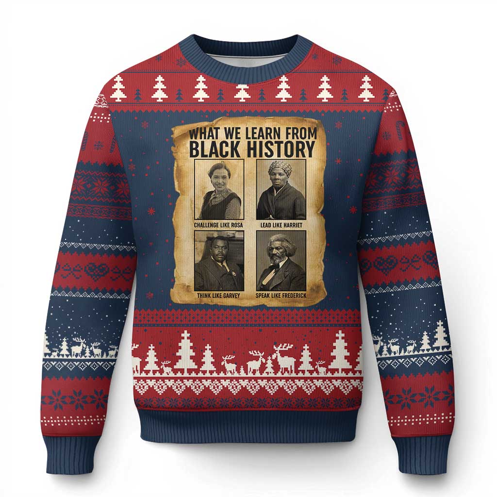 What We Learn From Black History Ugly Christmas Sweater Vintage African American Leaders TS12 Navy Red Print Your Wear