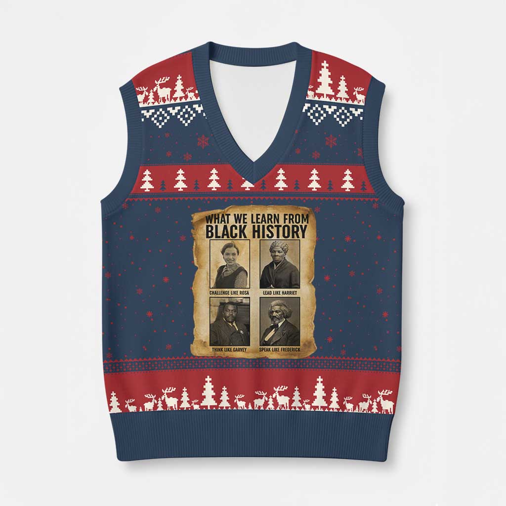 What We Learn From Black History V-Neck Knit Sweater Vest Vintage African American Leaders TS12 Navy Red Print Your Wear