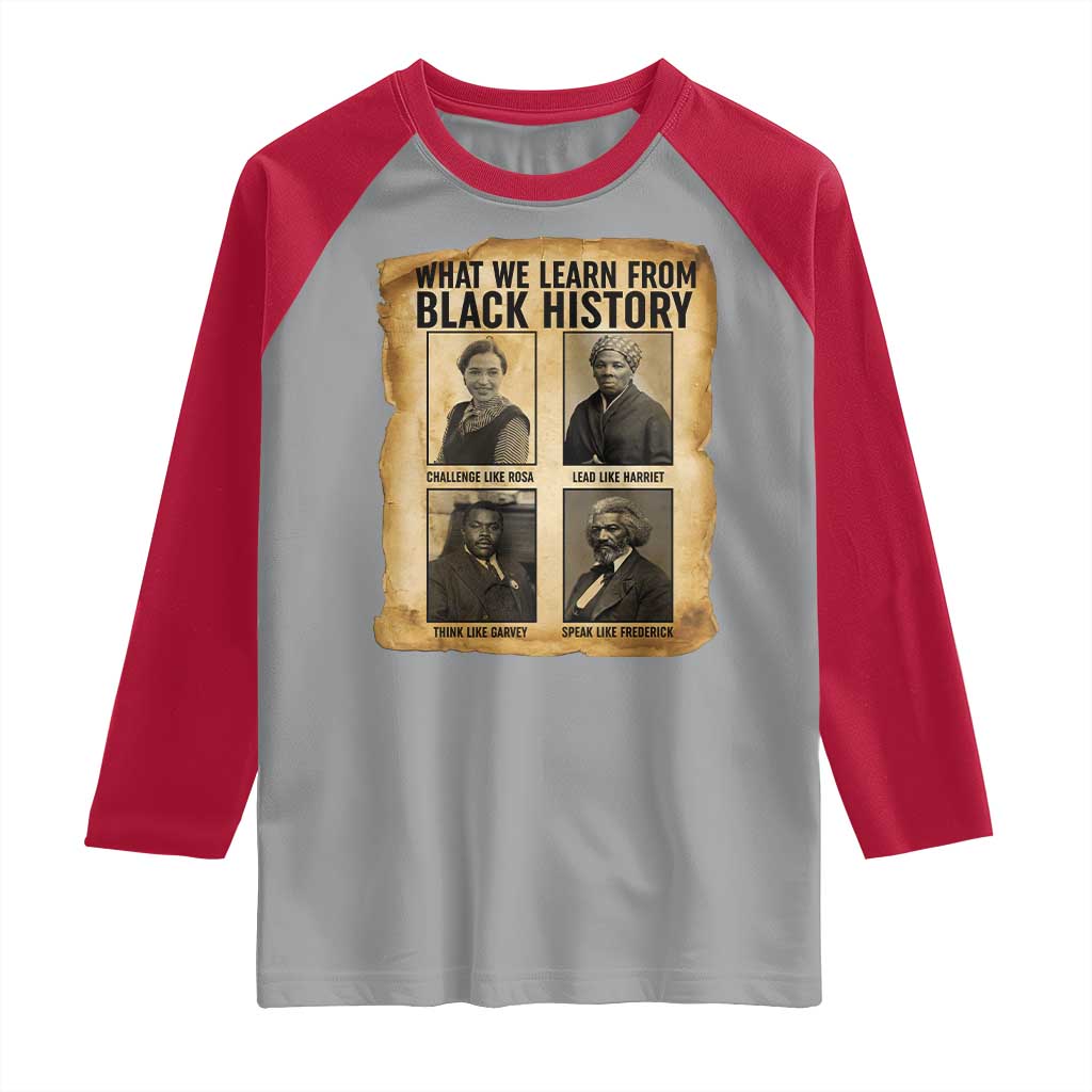 What We Learn From Black History Raglan Shirt Vintage African American Leaders TS12 Sport Gray Red Print Your Wear
