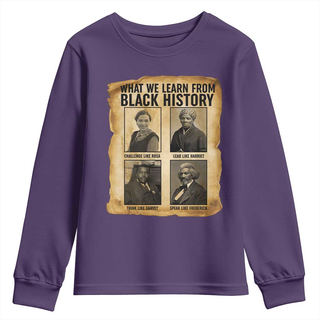 What We Learn From Black History Youth Sweatshirt Vintage African American Leaders TS12 Purple Print Your Wear