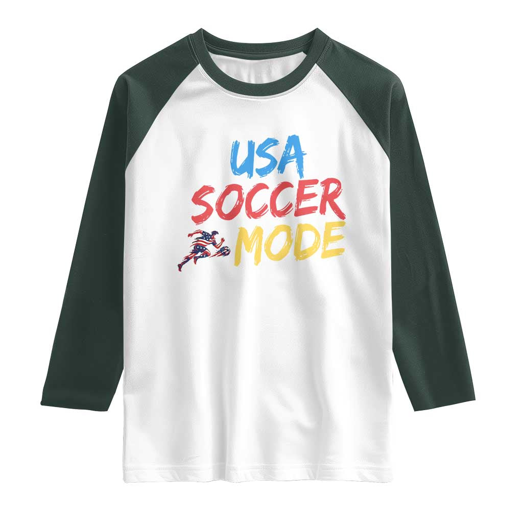 USA Soccer Mode Raglan Shirt United States Team Pride TS12 White Dark Forest Green Print Your Wear