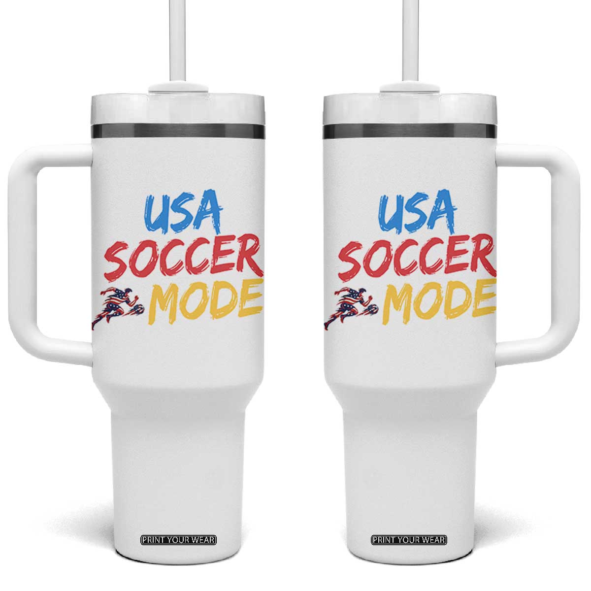 USA Soccer Mode Tumbler With Handle United States Team Pride TS12 One Size: 40 oz White Print Your Wear