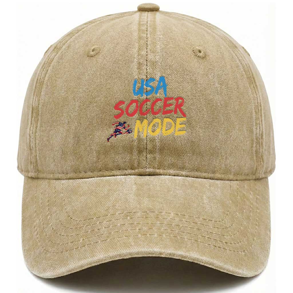 USA Soccer Mode Washed Cotton Baseball Cap United States Team Pride TS12 Washed Cap Universal Fit Khaki Print Your Wear