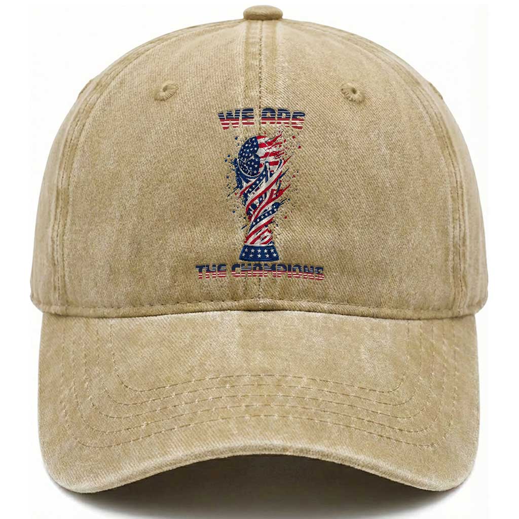 We Are Champions Washed Cotton Baseball Cap USA Soccer Lover Gift TS12 Washed Cap Universal Fit Khaki Print Your Wear