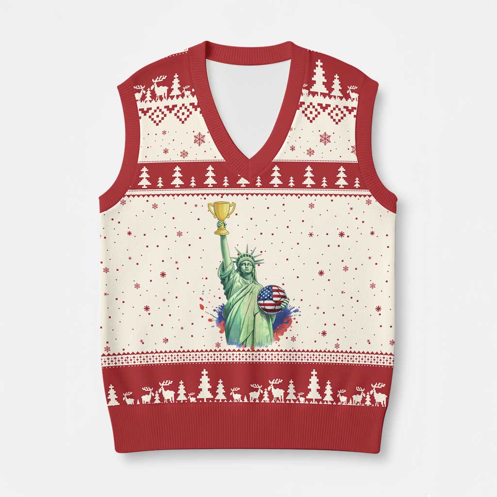 Statue Of Liberty Soccer Cup V-Neck Knit Sweater Vest USA Soccer Lover Gift TS12 Beige Red Print Your Wear
