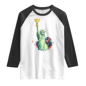 Statue Of Liberty Soccer Cup Raglan Shirt USA Soccer Lover Gift TS12 White Black Print Your Wear