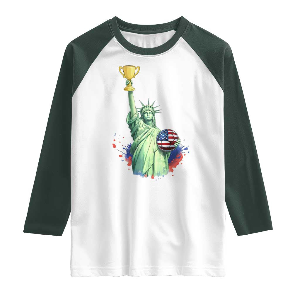 Statue Of Liberty Soccer Cup Raglan Shirt USA Soccer Lover Gift TS12 White Dark Forest Green Print Your Wear