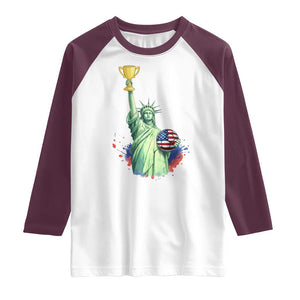 Statue Of Liberty Soccer Cup Raglan Shirt USA Soccer Lover Gift TS12 White Maroon Print Your Wear