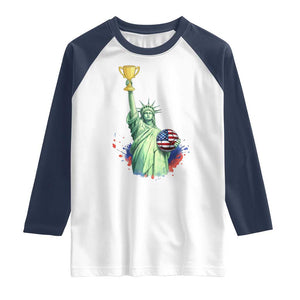 Statue Of Liberty Soccer Cup Raglan Shirt USA Soccer Lover Gift TS12 White Navy Print Your Wear