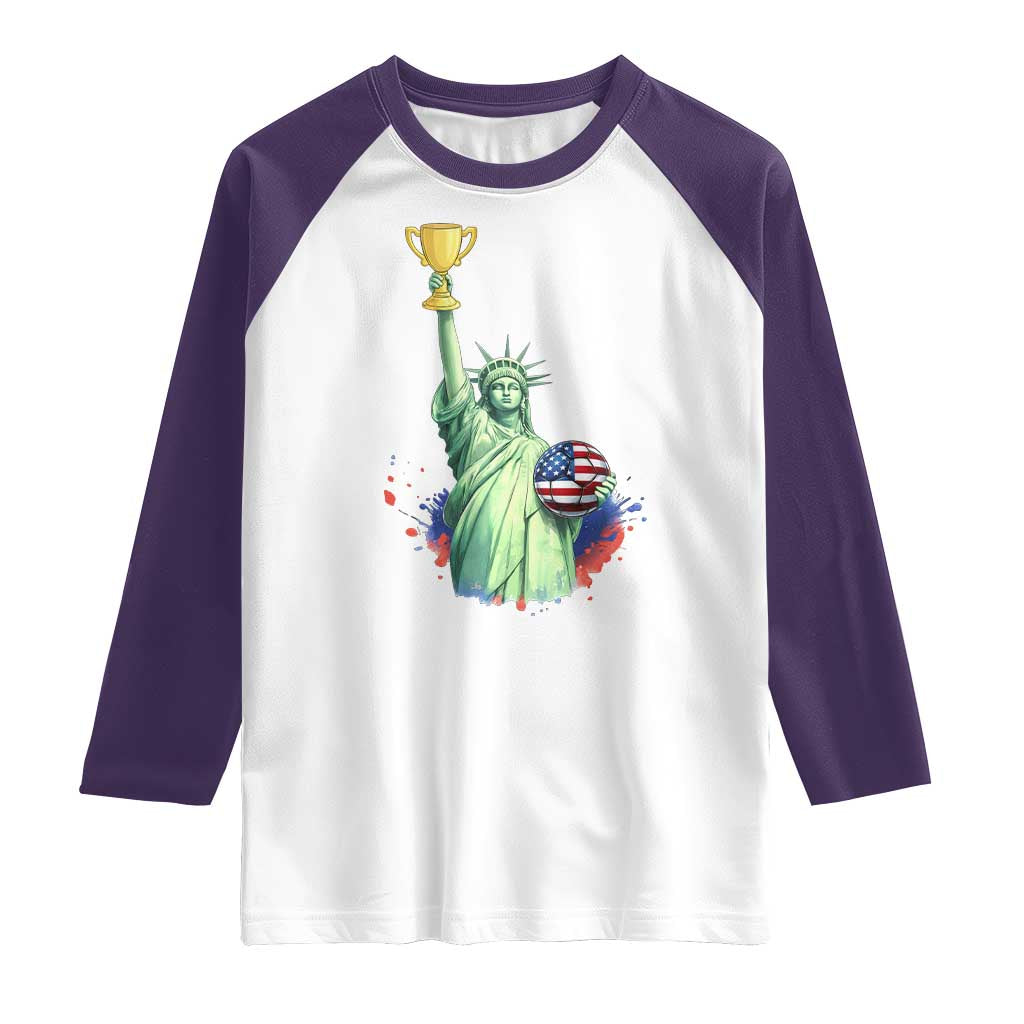 Statue Of Liberty Soccer Cup Raglan Shirt USA Soccer Lover Gift TS12 White Purple Print Your Wear