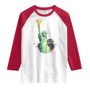 Statue Of Liberty Soccer Cup Raglan Shirt USA Soccer Lover Gift TS12 White Red Print Your Wear