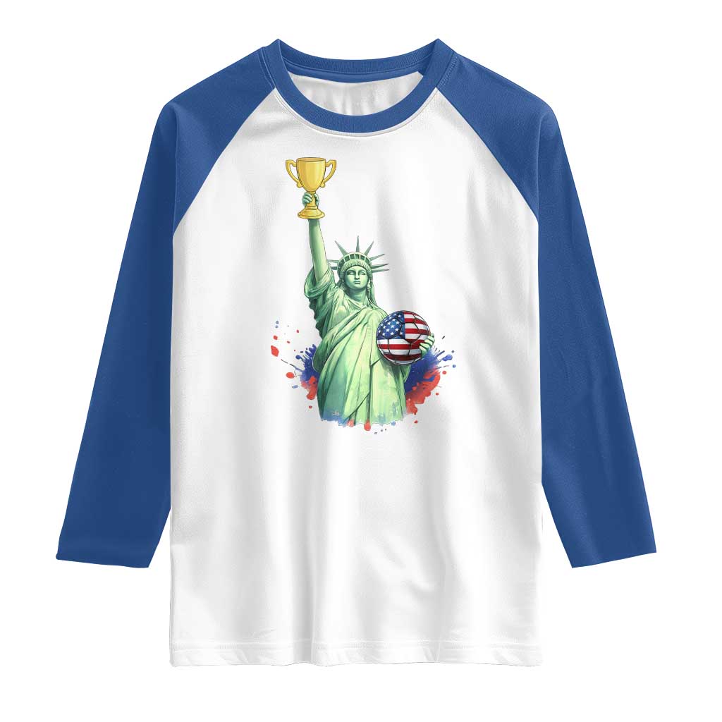 Statue Of Liberty Soccer Cup Raglan Shirt USA Soccer Lover Gift TS12 White Royal Print Your Wear