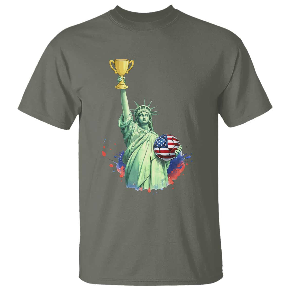 Statue Of Liberty Soccer Cup T Shirt USA Soccer Lover Gift TS12 Military Green Print Your Wear