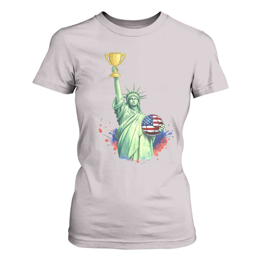 Statue Of Liberty Soccer Cup T Shirt For Women USA Soccer Lover Gift TS12 Ice Gray Print Your Wear