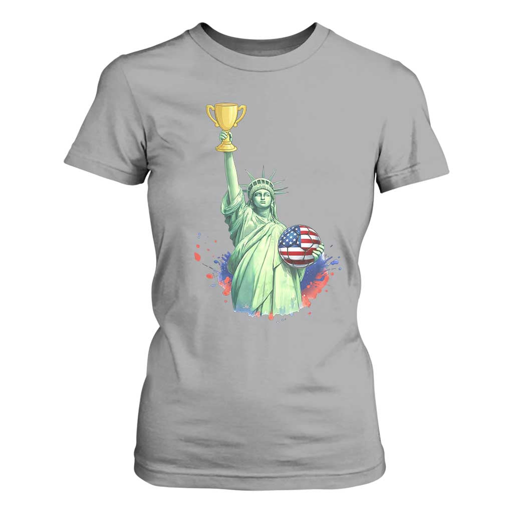 Statue Of Liberty Soccer Cup T Shirt For Women USA Soccer Lover Gift TS12 Sport Gray Print Your Wear