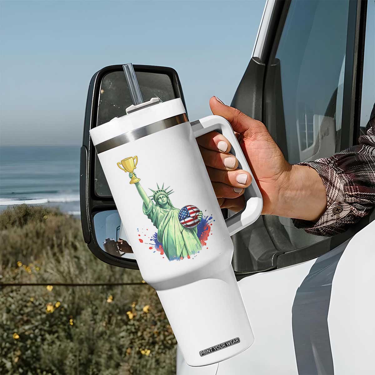 Statue Of Liberty Soccer Cup Tumbler With Handle USA Soccer Lover Gift TS12 Print Your Wear