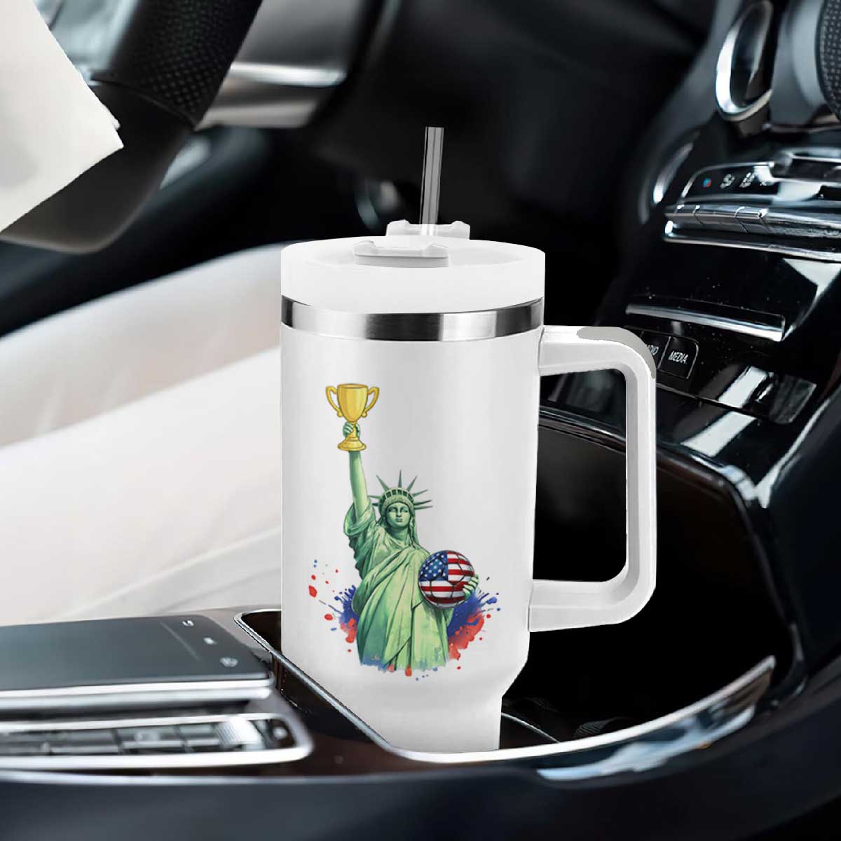 Statue Of Liberty Soccer Cup Tumbler With Handle USA Soccer Lover Gift TS12 Print Your Wear